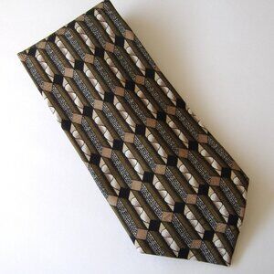 Nob Hill Collection Neck Tie Brown Black Beige 100% Italian Silk Geometric